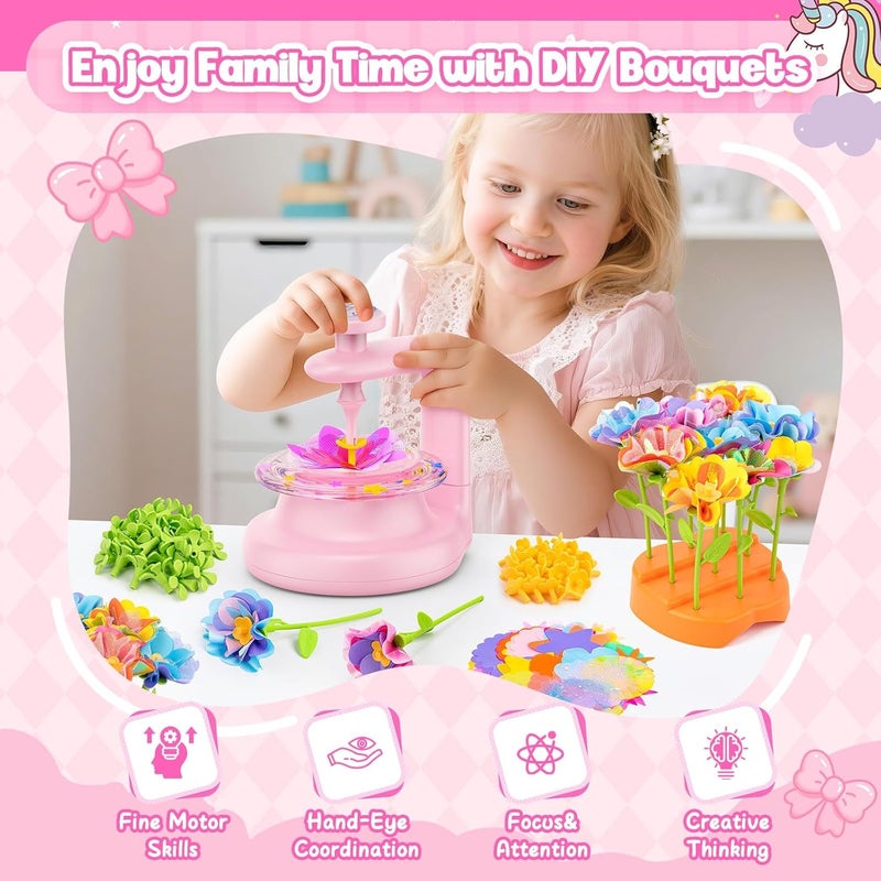 cosone DIY Fabric Flower Bouquet Toys for 3 4 5 6 7 8 Year Girls Valentines Day Gift Educational Toy Reusable Bouquets Maker Birthday Gift for Girls Handmade Activity Set - Pink - Image 4